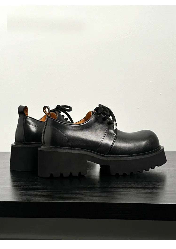 Genuine Leather Increasing Rubber Foam Sole Lightweight Derby Shoes Men Streetwear Fashion Real Cow Leather High Heels Shoes