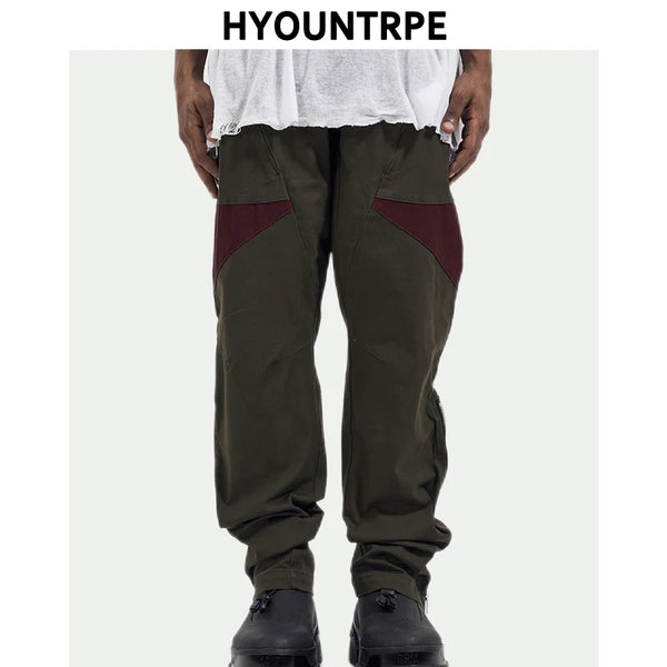 hip hop pants retro cargo straight pants mens patchwork side zipper harajuku streetwear joggers men casual loose cotton trousers sporty tapered joggers
