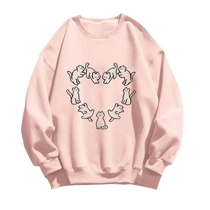 Korean Version Of The New Cat Print Crew Neck Hoodie For Men And Women