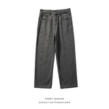 korean fashion mens baggy jeans classic all match solid color straight leg denim wide leg pants male light blue grey black unique jeans style 1128