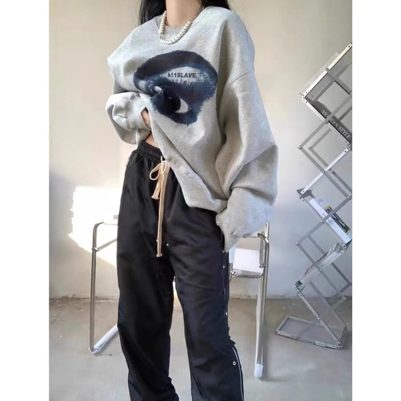 Trendy Korean Style Personalized Eye Print Round Neck Sweatshirt Men and Women Autumn and Winter Y2K High Street Hip-hop Tops