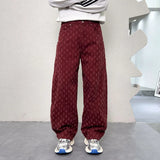 men brand fashion wash jacquard denim splice pocket loose casual wide leg baggy jeans cityboy cargo jeans pants trousers unique cargo style 2549