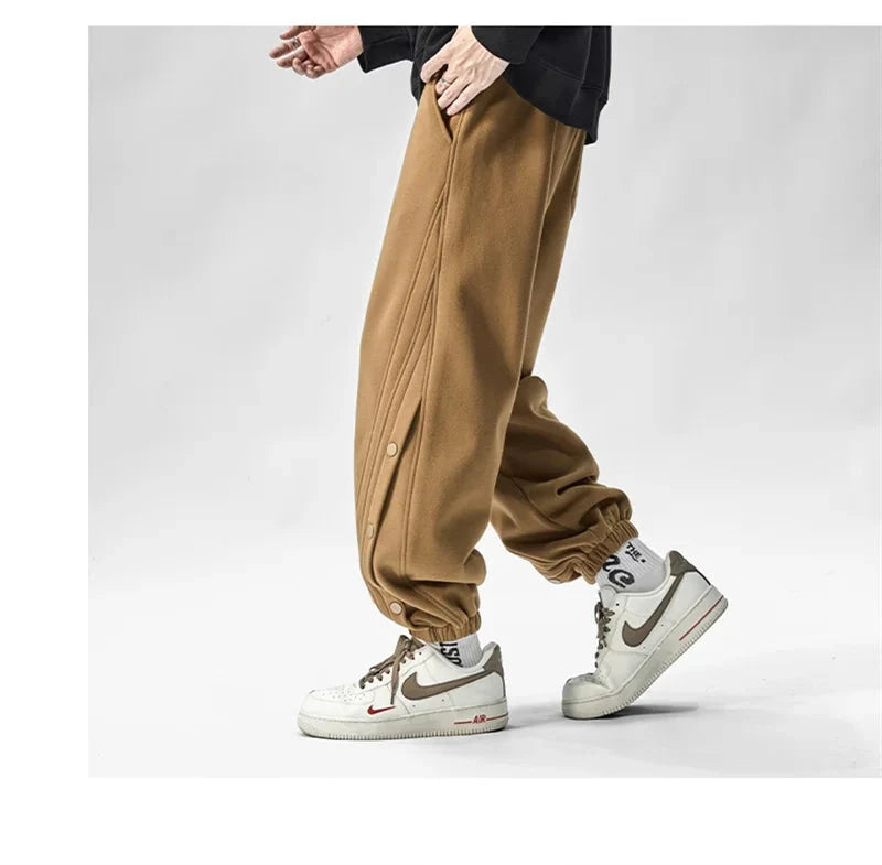 Autumn Casual Joggers Sports Pants Mens High Street Baggy Breasted Trousers