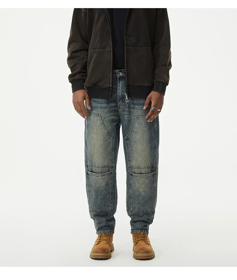 men streetwear fashion loose casual plus size denim harem jeans pant cityboy retro splice pocket cargo jeans trousers 40 38 unique cargo style 3202