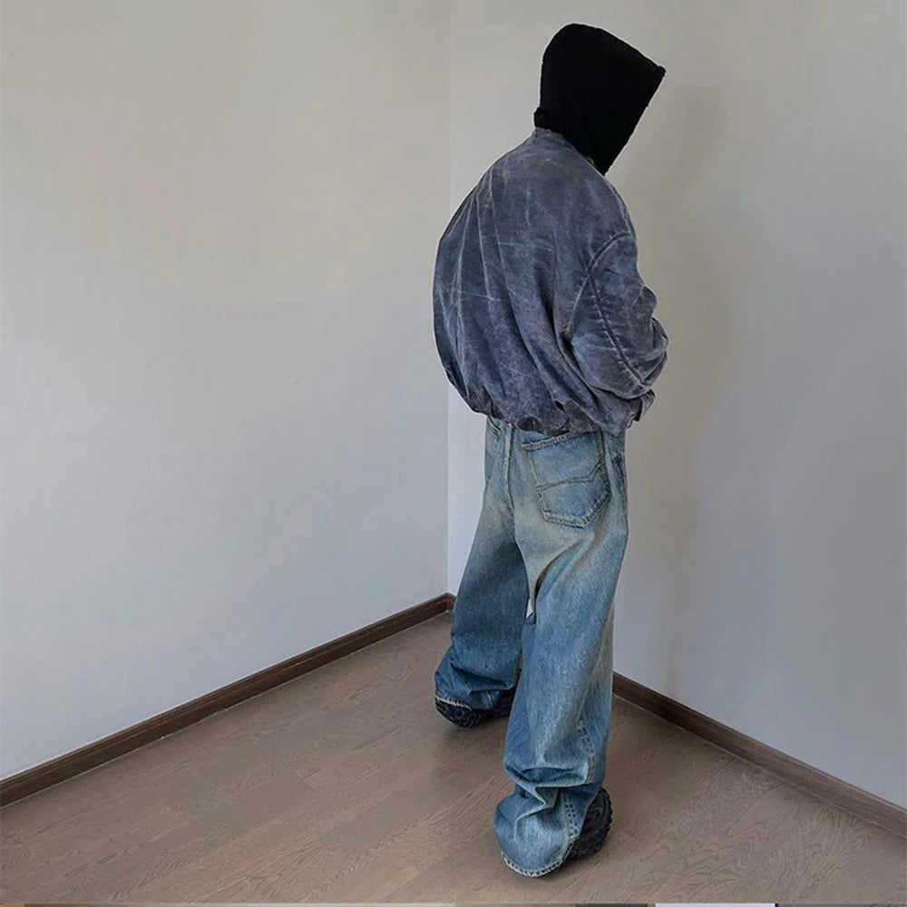 harajuku washed gradient color wide leg baggy denim trousers unisex straight loose casual jeans mens oversized cargo pants unique cargo style 1448