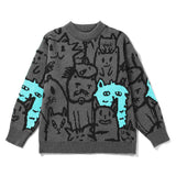 techwear flame knit sweater with structured oversized fit, ideal for cold streetwear layers, men’s streetwear clothing piece 