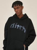 Urban dark techwear hoodie with cyber aesthetic print