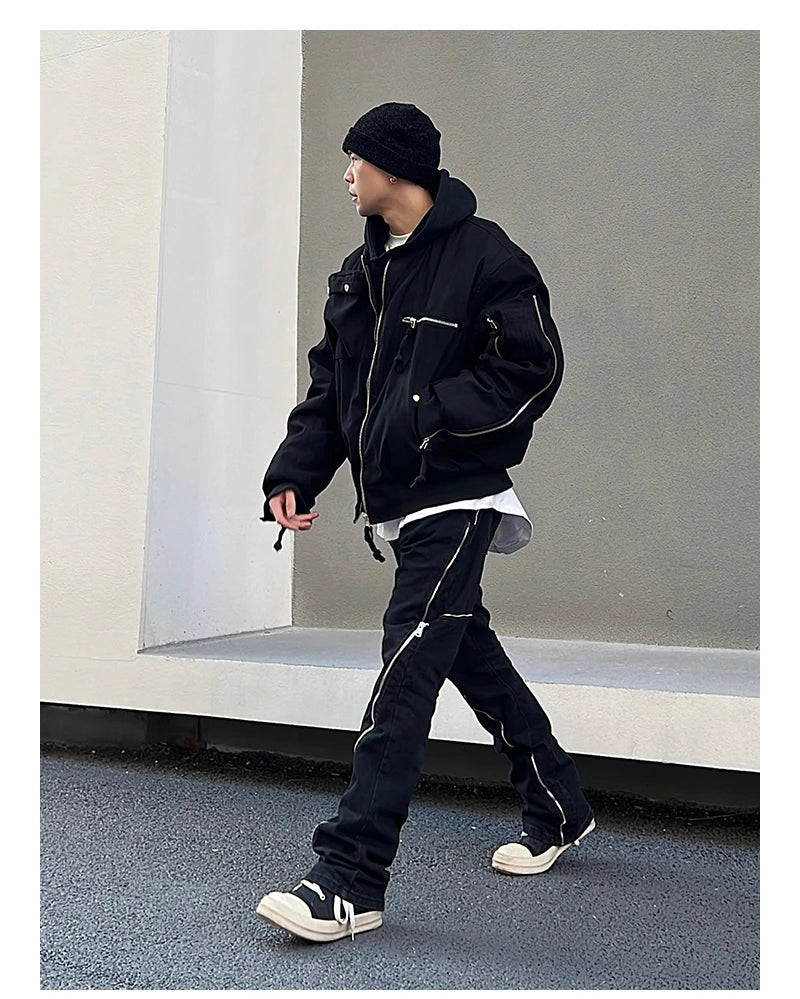 retro washed denim jean pants 2023 new casual zipper open loose straight jeans hip hop y2k pants mens jeans streetwear joggers unique joggers style 4206