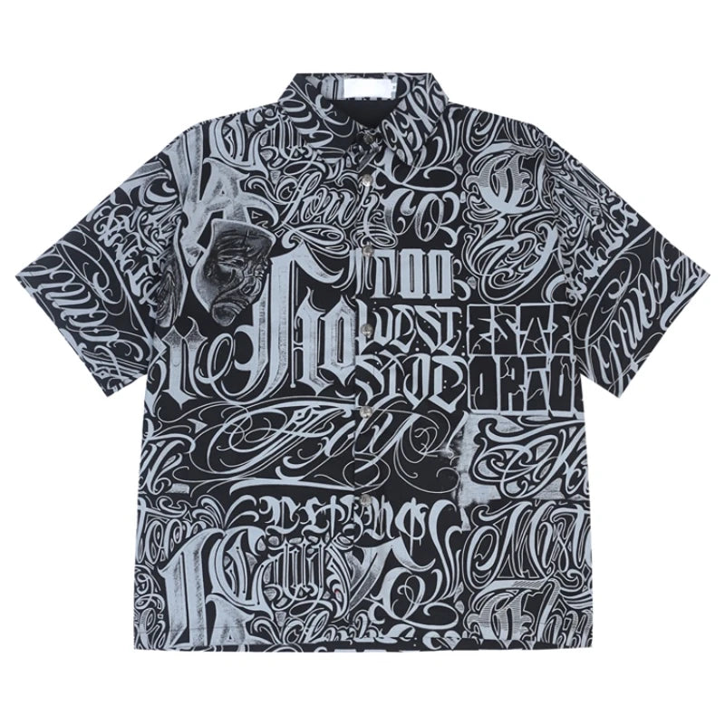 Hip Hop Shirt Streetwear Mens Hawaiian Shirts Harajuku Letters Printed New Summer Casual Beach Short Sleeve Loose Tops Shirts