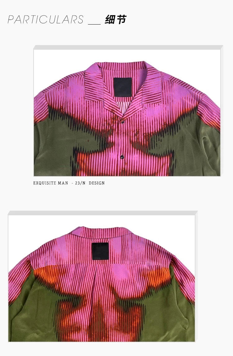 New 2024 Men Striped Gradient Human Body Fashion Cotton Casual Shirts Shirt High Pocket Long-sleeves Size S M L XL#741