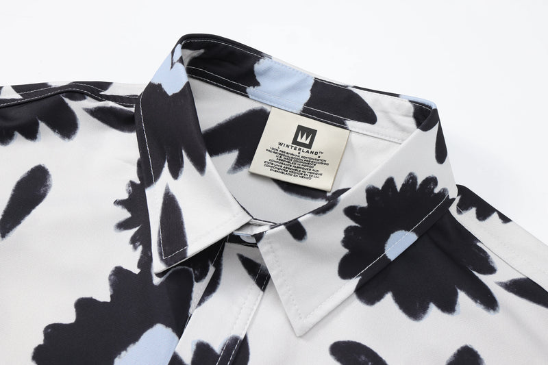 Summer 24SS Vintage Retro Black Flower Direct Print High-Street Casual Beach Style Quality Cold Short Sleeve Shirt