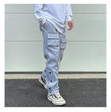 mens high street loose fit elastic waist pants winter warm fleece pants bottons hip hop drawstring sportwear sweatpants joggers unique joggers style 3051