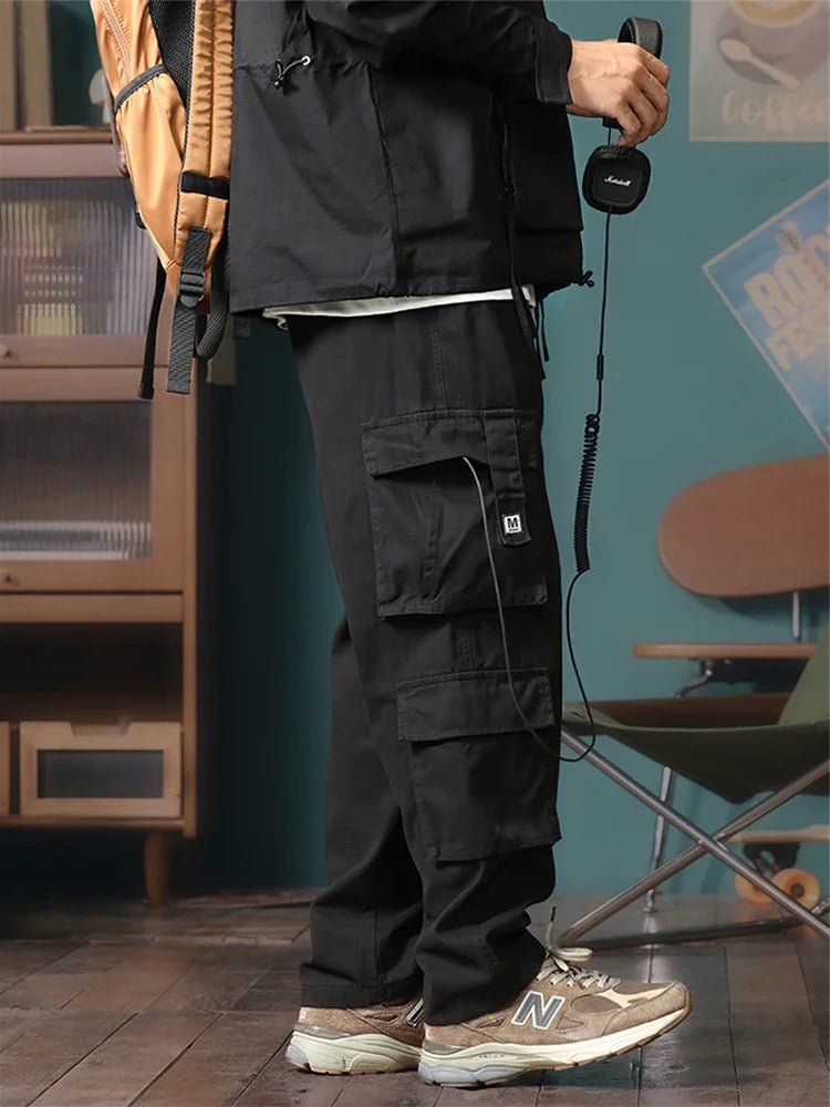 american vintage baggy cargo pants men outdoor sport military tactical sweatpants y2k straight multi pocket overalls trousers unique joggers style 479