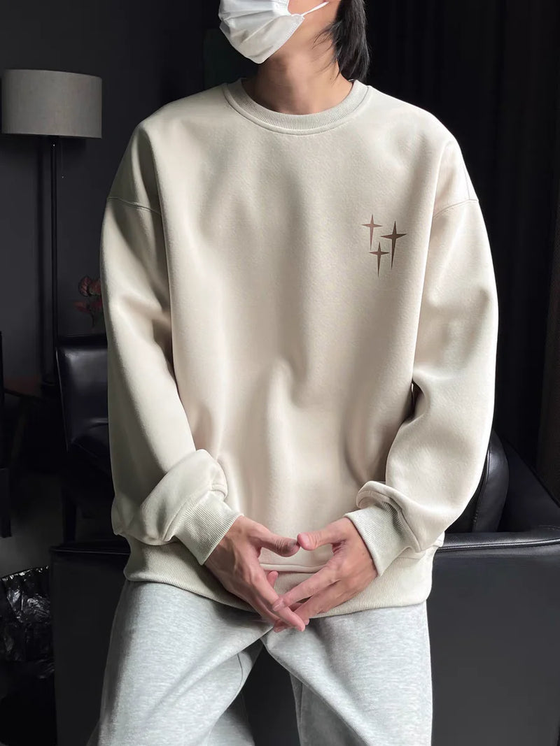 Trendy Korean Personalized Street Sweatshirt Men American Fashion Brand High Street Hip Hop Letter Round Neck Long Sleeved Top