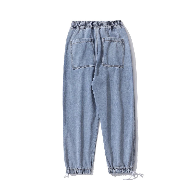 rainbowtouches men jeans fashion classic brand men wide legs elastic concise jeans casual trousers retro style boy loose pants stacked flare jeans