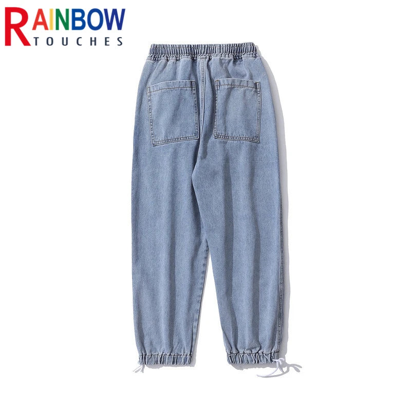 rainbowtouches men jeans fashion classic brand men wide legs elastic concise jeans casual trousers retro style boy loose pants stacked flare jeans