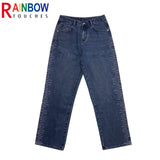 rainbowtouches 2022 brand jeans mens high street pants loose straight men jeans retro embroidery fashion mens trousers unisex urban skinny jeans