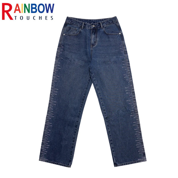 rainbowtouches 2022 brand jeans mens high street pants loose straight men jeans retro embroidery fashion mens trousers unisex urban skinny jeans