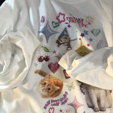 Retro Magic Cats Fun Graffiti Oversized Sweatshirt Women Girls Kawaii Clothes 2022 Autumn Winter Streetwear Long Sleeve Tops
