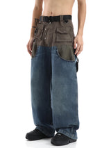 high street cargo pocket patchwork denim jeans pants unisex fashion loose wide leg straight functional tactics pants joggers men urban active pants
