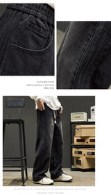 elastic waist baggy jeans for men side striped wide leg denim pants korean fashion casual trousers y2k vintage jean hombre unique jeans style 3251