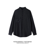 Men Loose Casual Streetwear Fashion Stand Collar Long Sleeve Black White Oversize Shirt Couple Plus Size Shirts Blouses