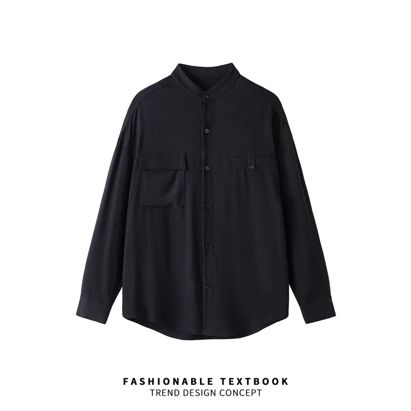 Men Loose Casual Streetwear Fashion Stand Collar Long Sleeve Black White Oversize Shirt Couple Plus Size Shirts Blouses
