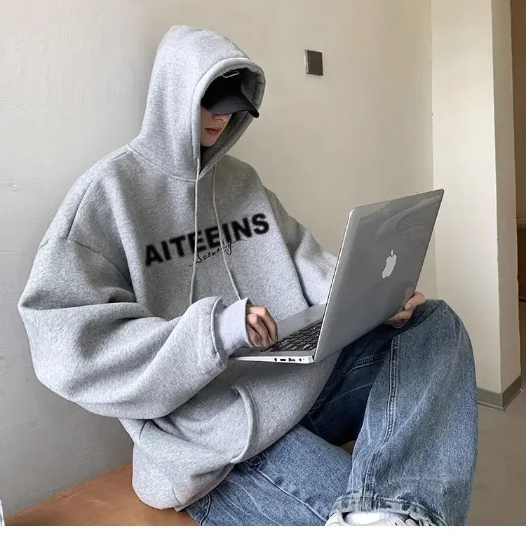 Burgundy Hooded Sweatshirt For Men 2024 Autumn And Winter New Tops Hea