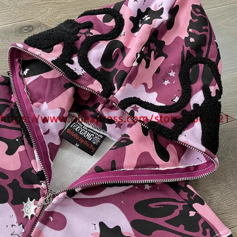 Towel Embroidered Cartoon Camouflage Glo Gang The Glory Full Zip Hoodi