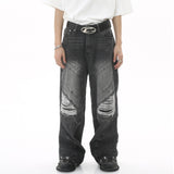 fashion loose streetwear denim jeans new casual wide legs straight jean pants hip hop ripped joggers baggy jeans men clothing unique joggers style 4391