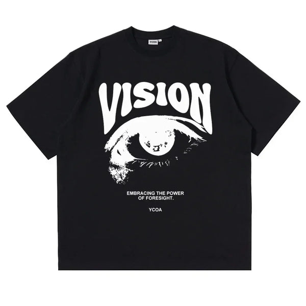 Layered manga tee with soft glitch and rainbow tones