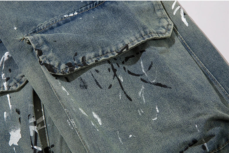graffiti printed denim jeans unisex side pocket straight cargo jean trousers hip hop streetwear casual loose joggers jeans pants unique joggers style 3708