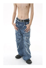 2023 european and american mens jeans new products personality trend hip hop fringed loose wide leg denim trousers unique jeans style 721