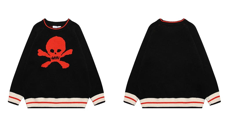 hip hop knitted sweater mens autumn winter o neck skulls pullover streetwear casual warm loose sweaters unisex jumpers knitwear streetwear fashion hoodie, Y2K vintage urban hoodie, urban wear with bold artwork