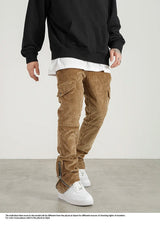 mens corduroy cargo pants new casual hip hop side pockets skinny trousers streetwear bottom zipper fashion slim fit pant joggers unique joggers style 4111