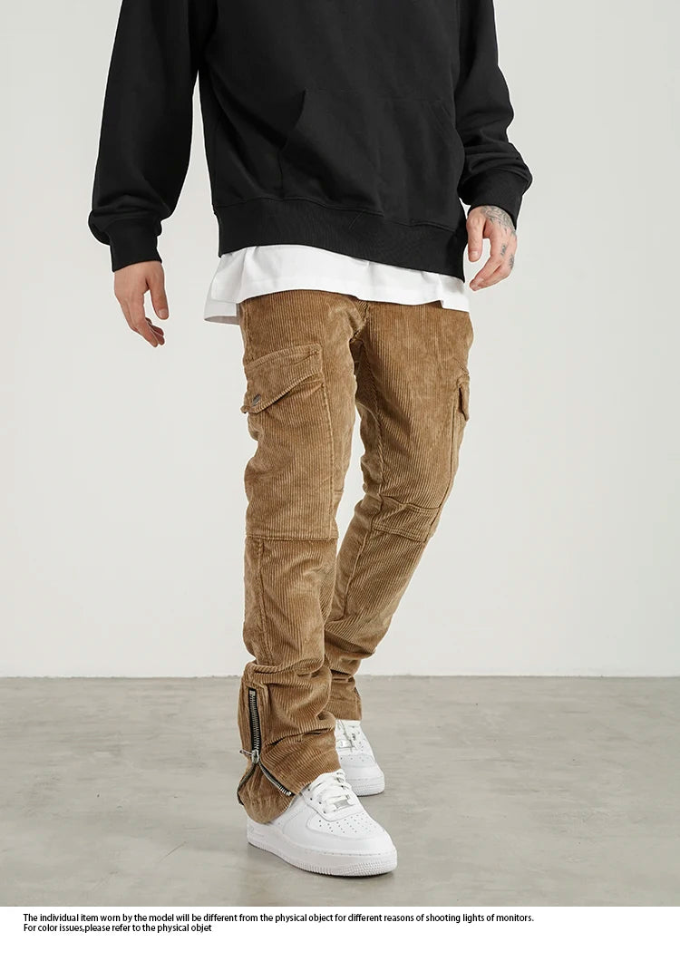 mens corduroy cargo pants new casual hip hop side pockets skinny trousers streetwear bottom zipper fashion slim fit pant joggers unique joggers style 4111