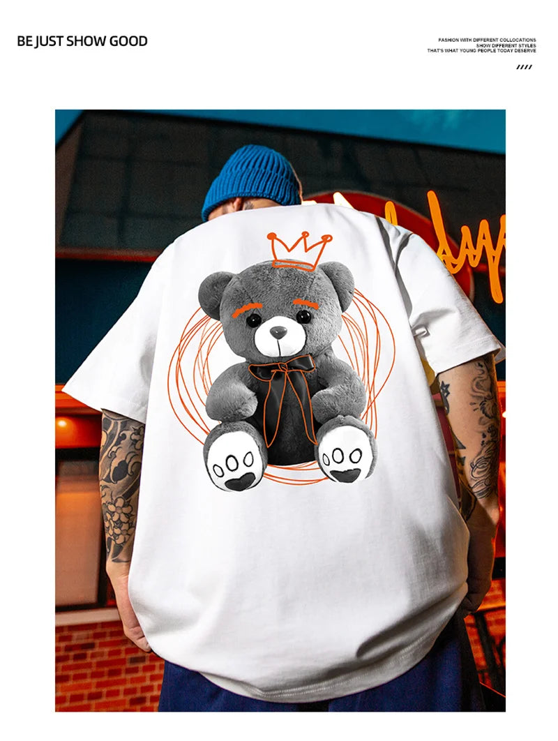 Anime Oversized shirt – American Street Bear Printed Men T Shirt Summer Crewneck