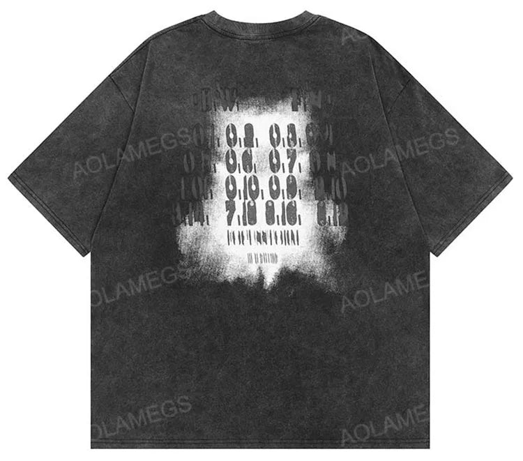 Anime Melting smiley – Mens Hip Hop Mens Oversized T Shirt Face Shadow Letter Graph