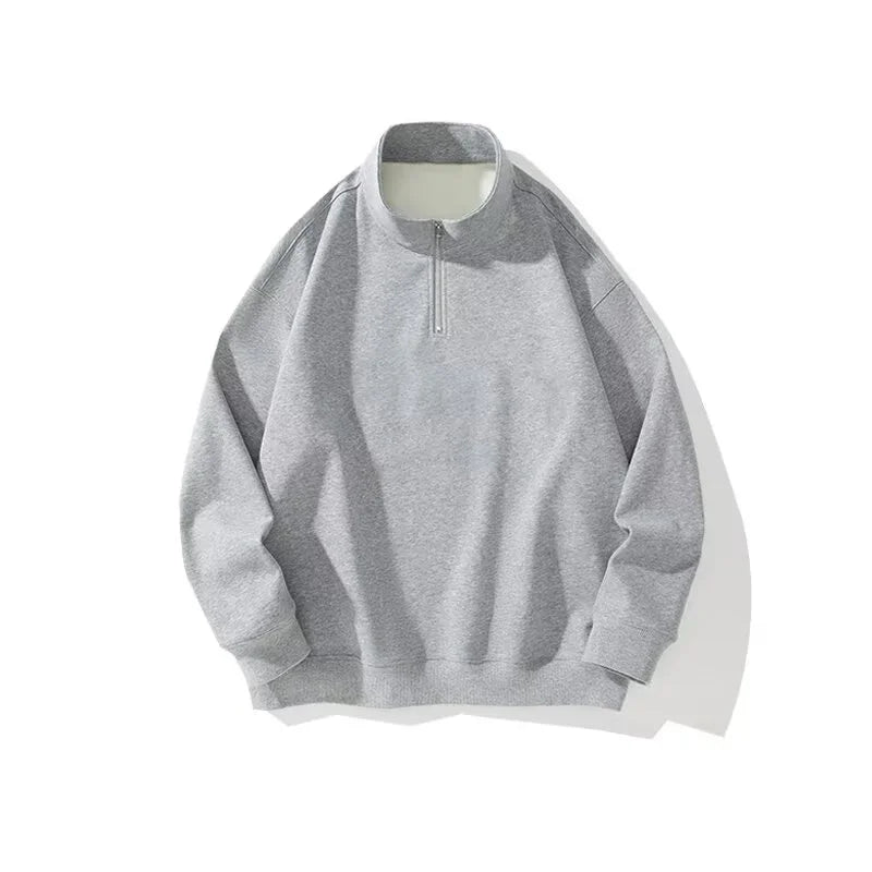 2024 New Half Zipper Design Sweatshirts For Men Autumn Y2K Vintage Stand Collar Pullover Hoodies Korean Fashion Casual