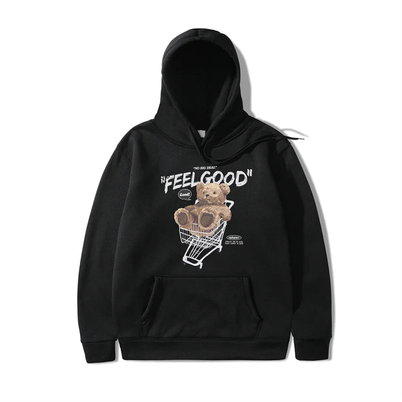 2022 Men Hip Hop Hoodie Sweatshirt Streetwear Bear Letter Shopping Car