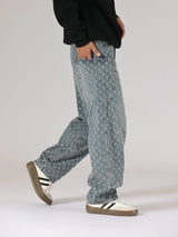 men brand fashion loose casual splice pocket jacquard vintage wide leg baggy jeans cityboy denim baggy jeans pants trousers unique jeans style 2969