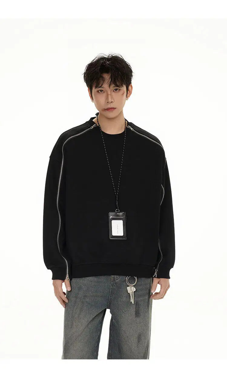 Zipper Pullover Sweatshirt Men Women Streetwear Fashion Loose Casual B