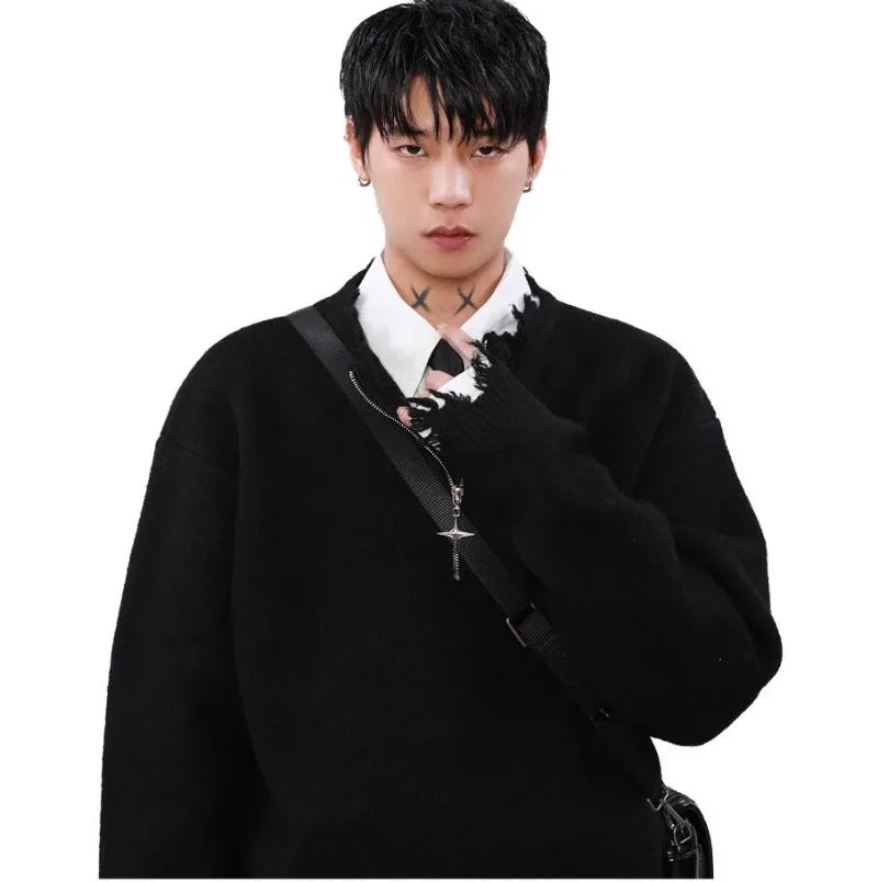 oversized knit pullover, fall/winter fashion, soft knit pullover with flame design, y2k fashion statement