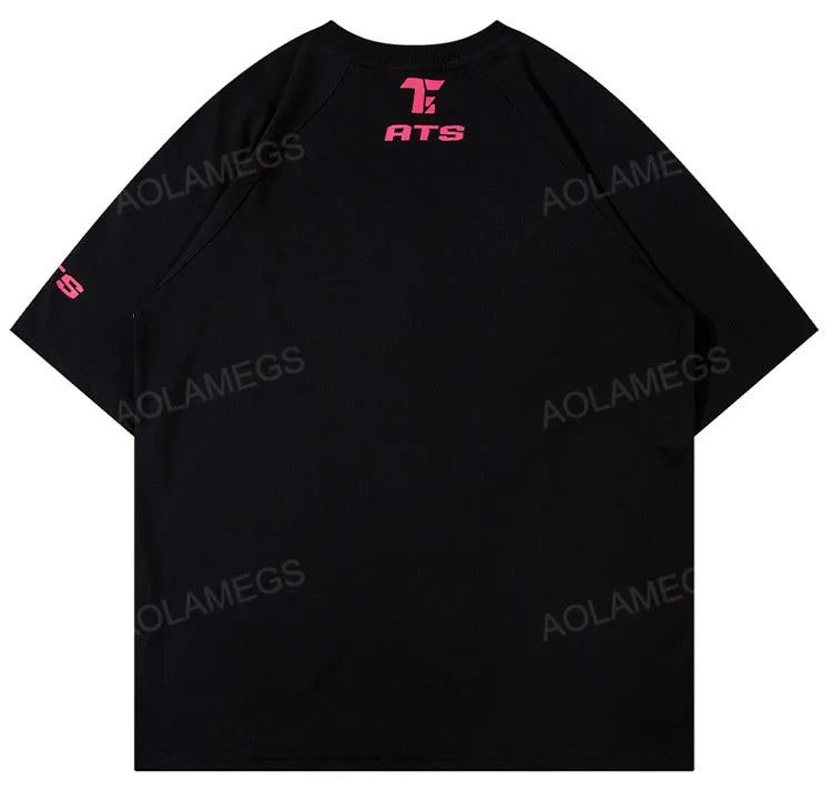 Vaporwave Graphic tee – Men Harajuku High Street T Shirt Patchwork Contrasted Raglan