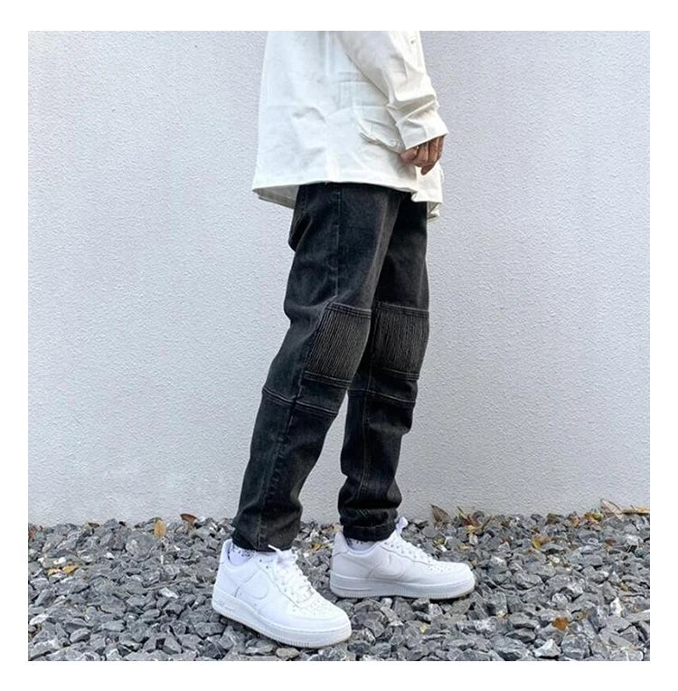 high street white knee pleated vertical stripe elastic fit skinny jeans male casual small leg jeans pants slim mens clothing unique jeans style 3671