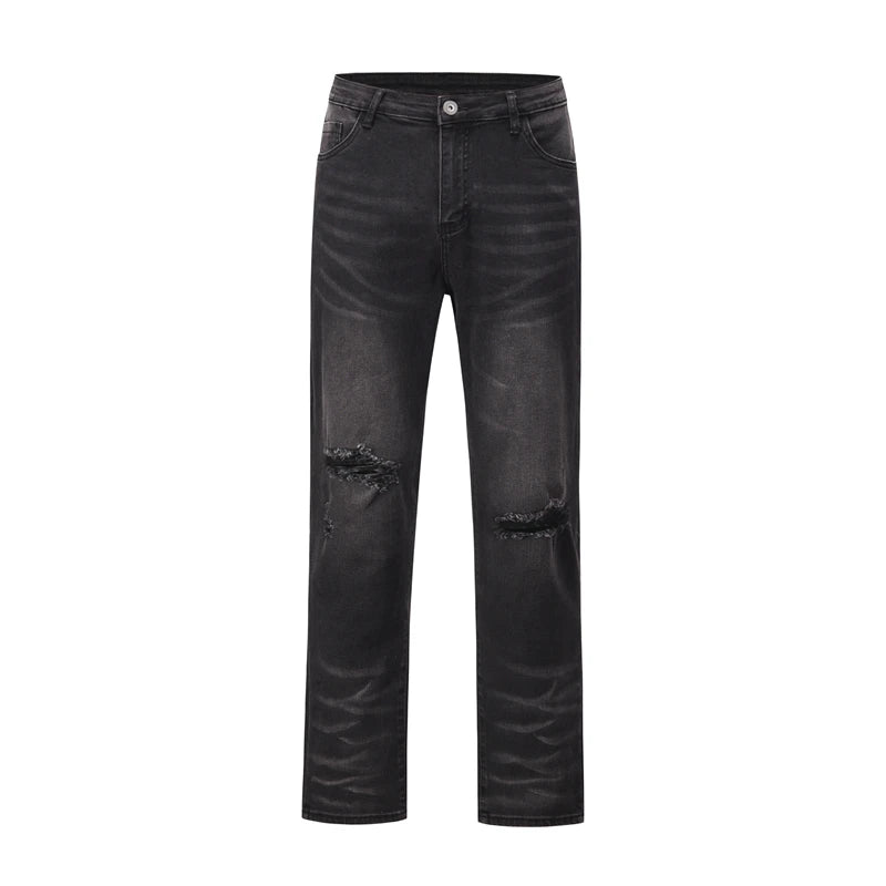 distressed hole ripped washed jeans pants for men straight retro streetwear baggy denim trousers frayed casual hip hop jean vintage washed jeans