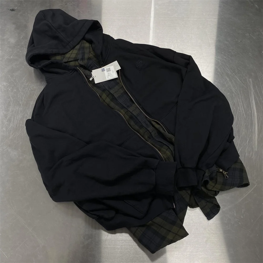 trapwear oversized shirt featuring undermycar 2024 new high quality shirt plaid cover with layered zipper open up hoodie black