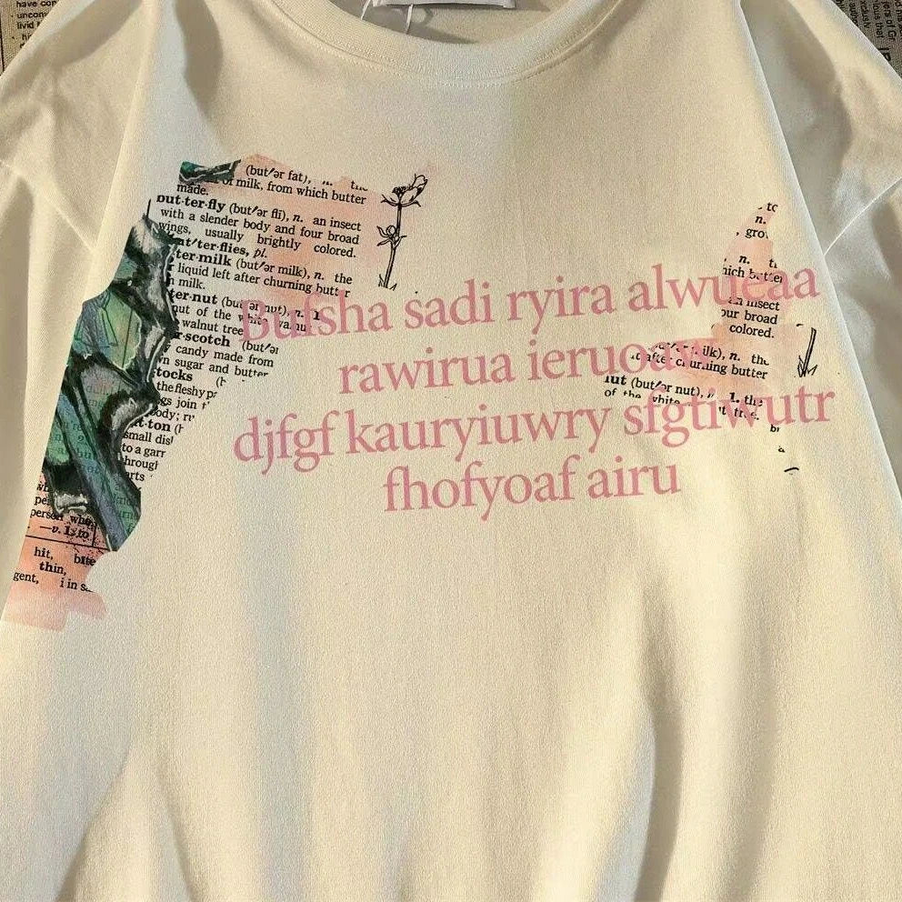 Trapwear Crying angel – American Retro Street Butterfly Print Graphic T Shirt Summer
