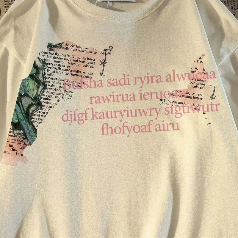 Trapwear Crying angel – American Retro Street Butterfly Print Graphic T Shirt Summer