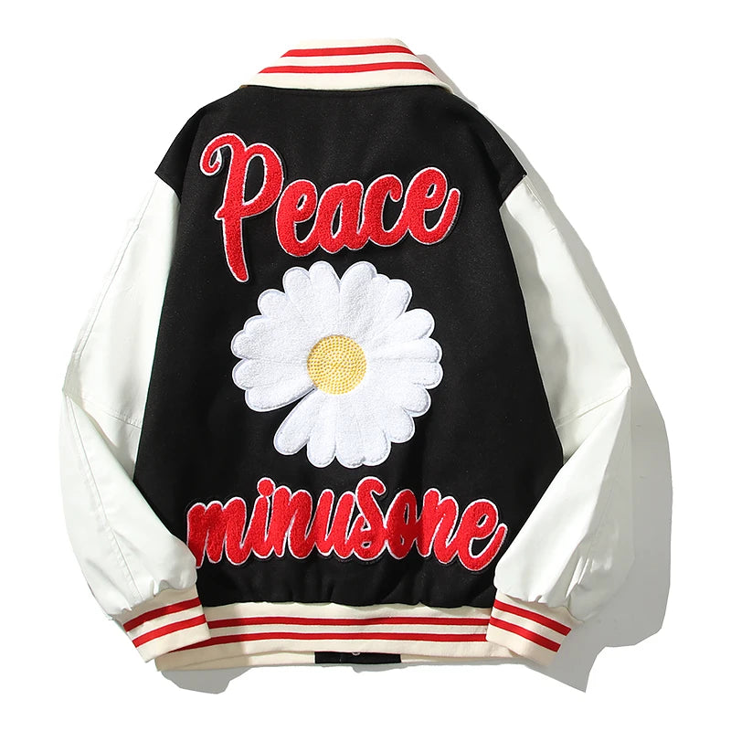 graphic image quality style - premium essential style hop unisex japanese-retro-letter-and-daisy-embroidery-contrast-color-thick-woolen-jacket-for-men-and-women-streetwear-casual-winter-coat hip wear design casual urban oversized fashion print high everyday c89c22 streetwear fit material streetwear design ID b9a0a